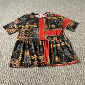 Zara Trufaluc Womens‎ Blouse Top Size Small Red/Black Ornament Print Peplum